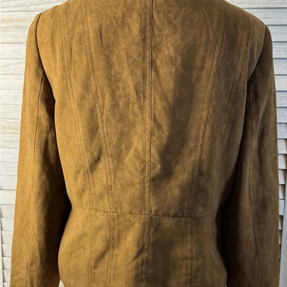 Tribal Faux Suede Tan Zip Jacket Western Boho Chic Lightweight Size 8